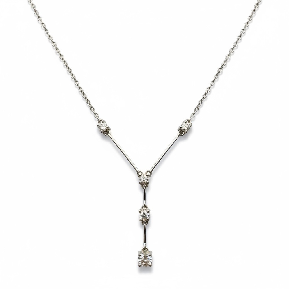 18 inch lariat CZ stamped Silver Necklace - Picture 2 of 5